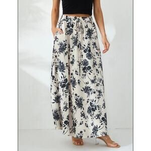 Black & White Floral Maxi Skirt - Size Small